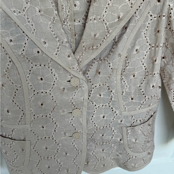 Vintage Georgiou Studio 100% linen eyelet breathable tan button up jacket size 8 - Picture 4 of 6